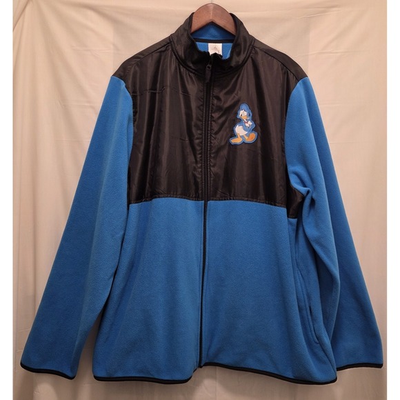 Disney Fleece Jacket Blue and Black Donald Duck Patch Pockets Size XL Full Zip - Picture 2 of 7